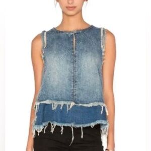 Denim frayed distressed top BLANK NYC